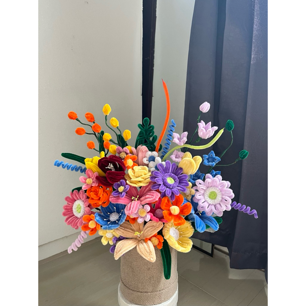 Box bucket bunga kawat bulu / bunga kawat bulu / bucket bunga kawat bulu / bucket pipe cleaner / buc