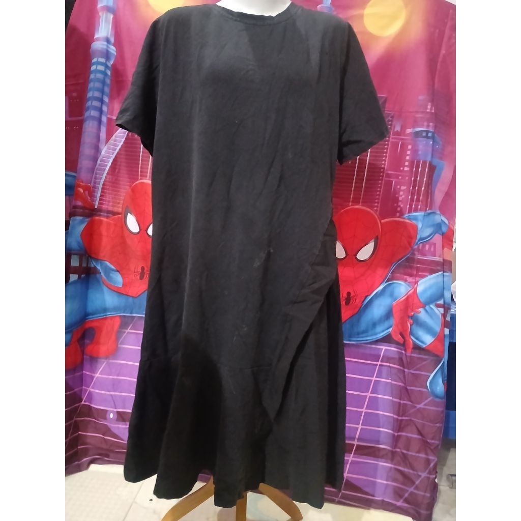 Prelove Kaos Dress Hitam Polos Casual Panjang - Atasan Tunik Wanita Longgar