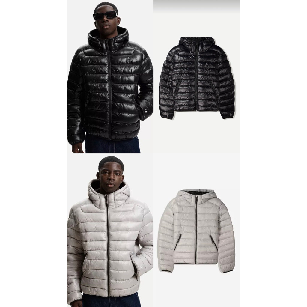 Ready Jastip Jasa Titip Bershka Man Puffer Hoodie Jacket Oversize Black White Warehouse Youthoria We