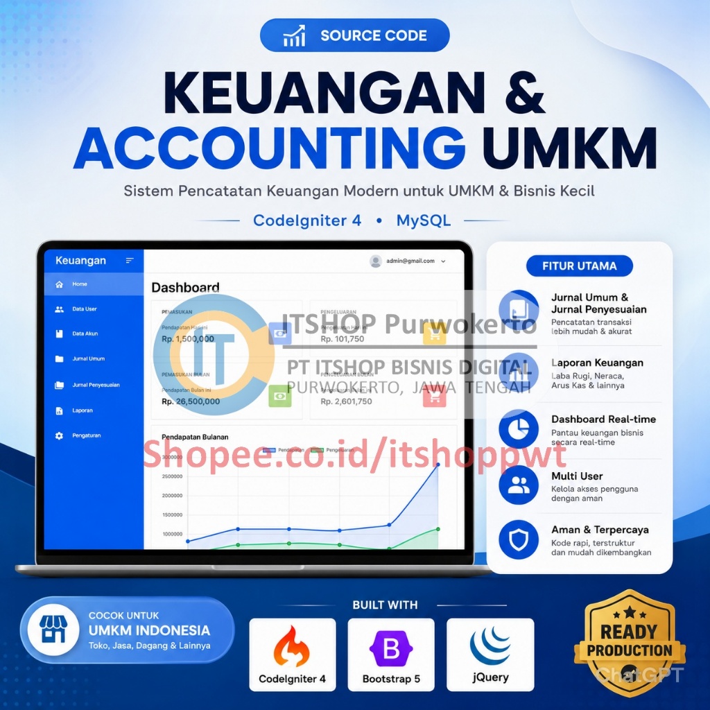 Source Code Aplikasi Web Keuangan Akuntansi Jurnal meggunakan Codeigniter 4 CI4 Mysql