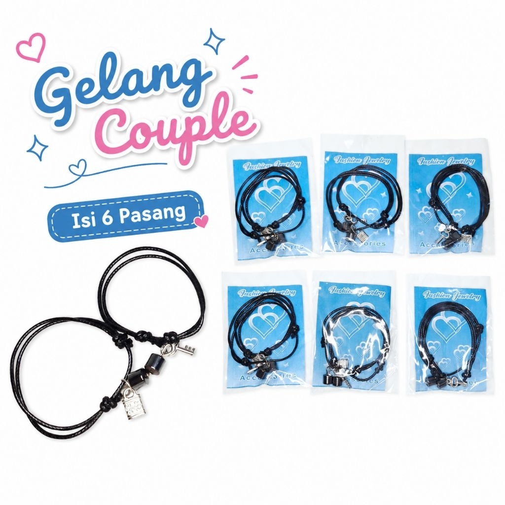 6 Pasang Gelang Couple/Gelang Soulmate Gelang Gembok Magnet