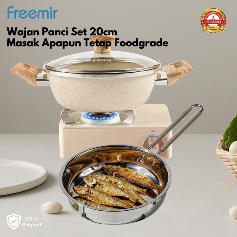 Special freemir Paket Hemat Wajan Panci Granite Frying Pan Stainless Set 20cm Serbaguna Foodgrade