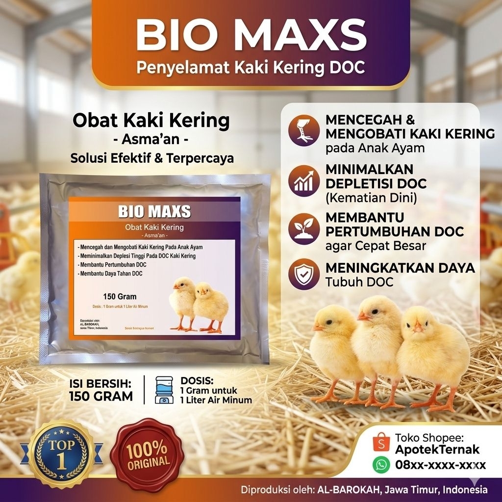 BIO MAXS - Obat Anak Ayam Broiler ( DOC ) - Vitamin Anak Ayam Broiler - Obat Kaki Kering Ayam Broile
