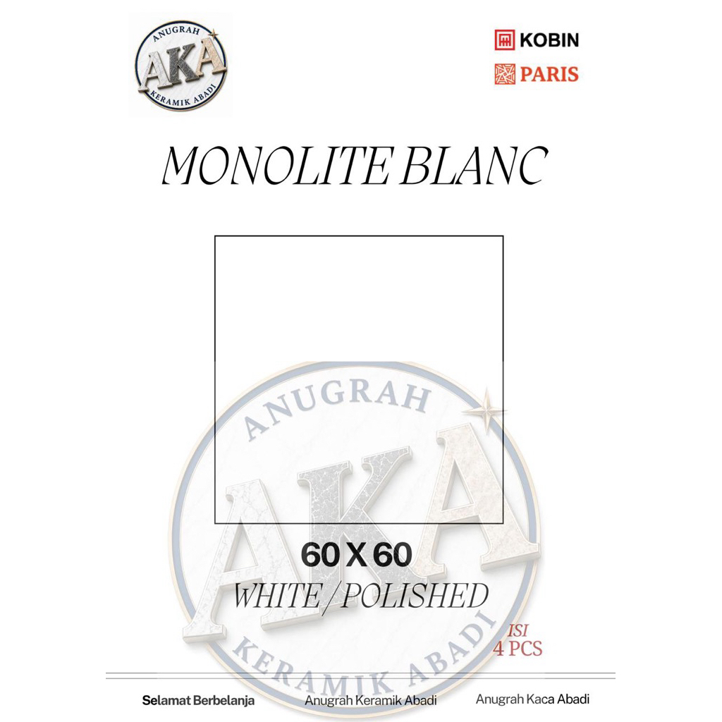 Granit / Kobin Paris / Monolite Blanc / Putih Glossy / 60x60
