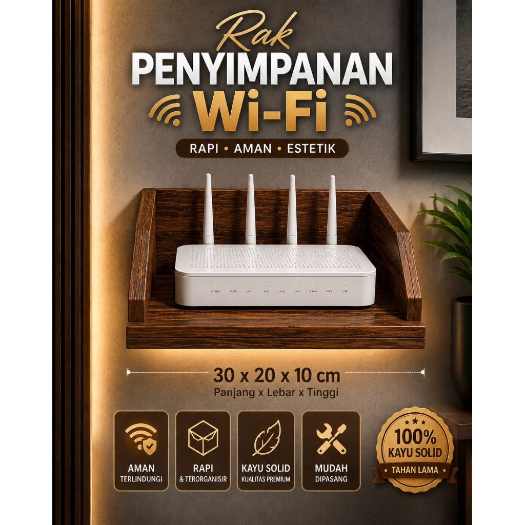 Rak WiFi Kayu Jati Belanda Minimalis Premium Estetik Modern | Rak Router Modem STB Set Top Box Dindi