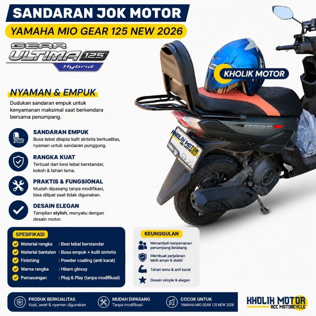 Sandaran senderan Jok belakang motor Yamaha Mio Gear 125 2025 2026/Sandaran Mio Gear 125 Ultima Hybi