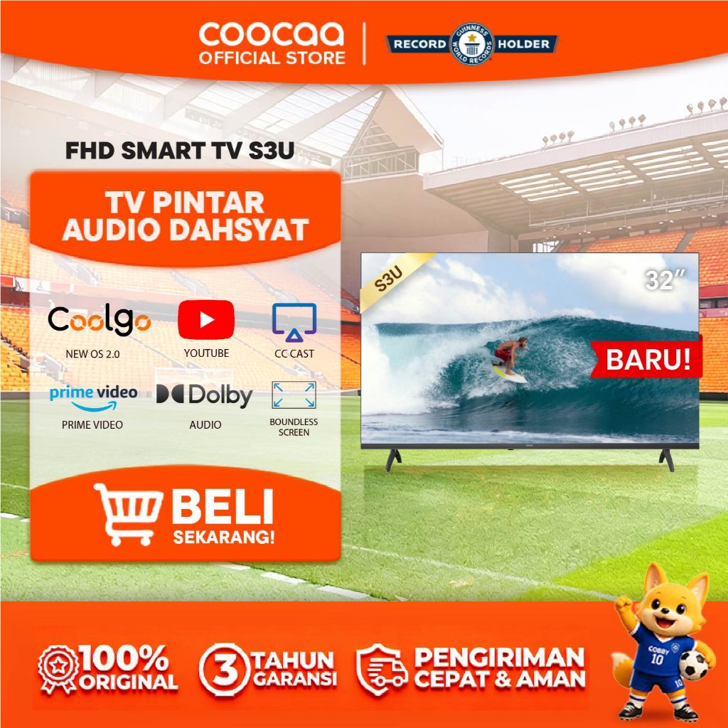 Coocaa 32S3U Smart TV - 32 Inci DLED 1366x768, Eye Care Mode, Dolby Digital Plus, Swaiot Home, CC Cast