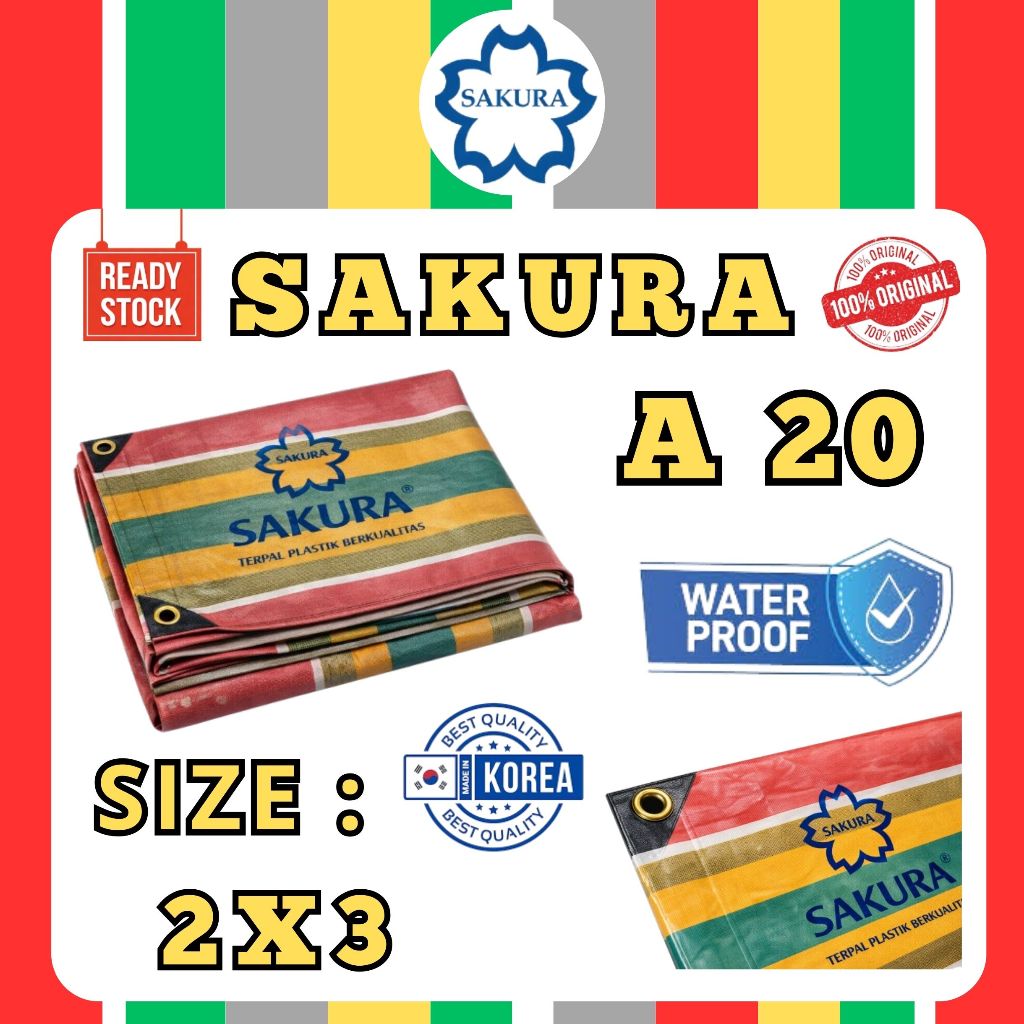 Terpal A20 Sakura Original Ukuran 2x3 Pelangi Salur Tebal Kaku - Terpal Plastik Korea Penahan Panas 
