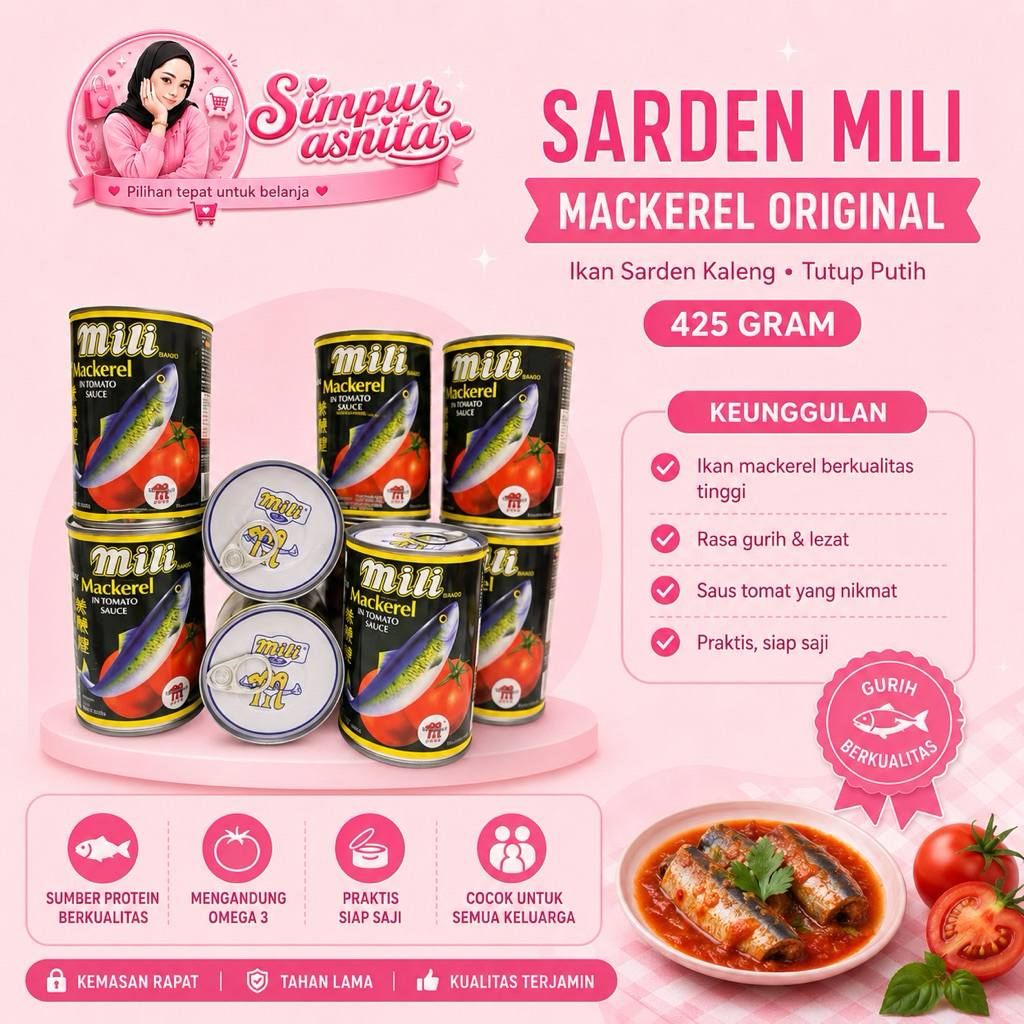 Sarden Mili Mackerel Original 425 Gram | Ikan Sarden Kaleng "Tutup Putih"