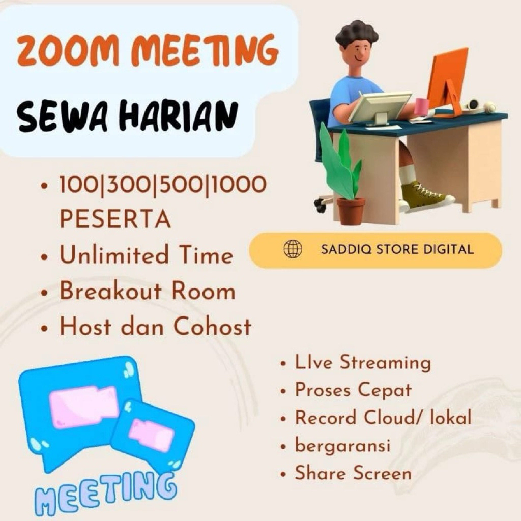 Zoom Meeting Pro Harian 24 Jam Tanpa terputus 100 300 500 Peserta