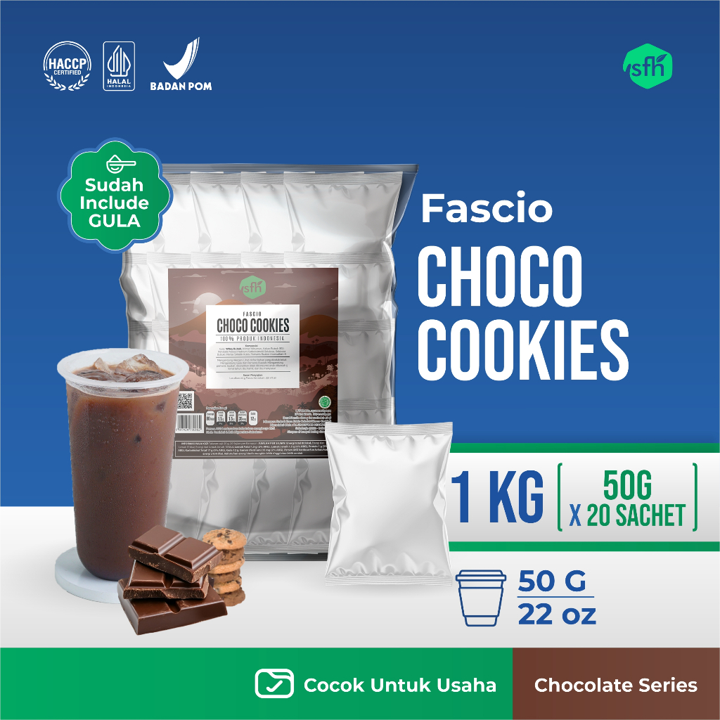 FASCIO - Bubuk Minuman Choco Cookies 50 gr Isi 20 Pcs / Serbuk Minuman Rasa Coklat Biskuit Instan un