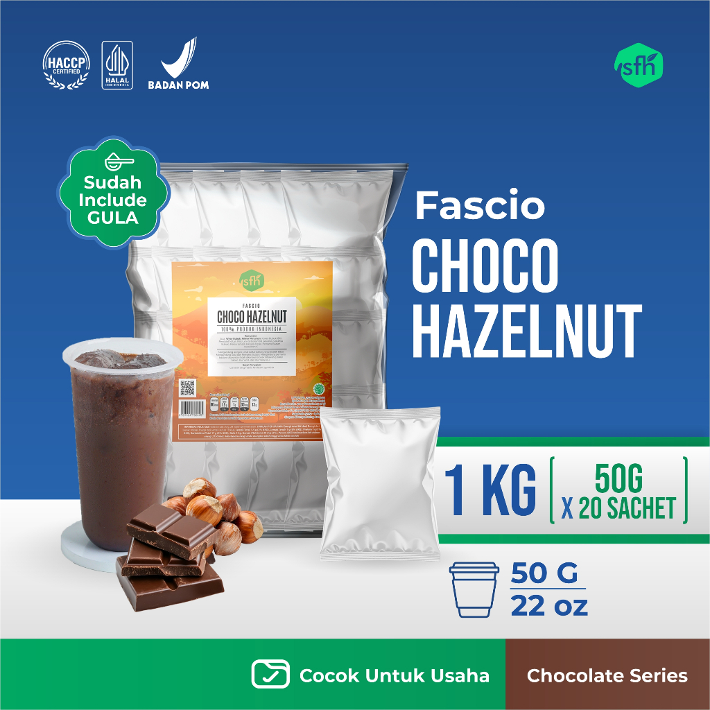 FASCIO - Bubuk Minuman Choco Hazelnut 50 gr Isi 20 Pcs / Serbuk Minuman Rasa Coklat Hazelnut Instan 