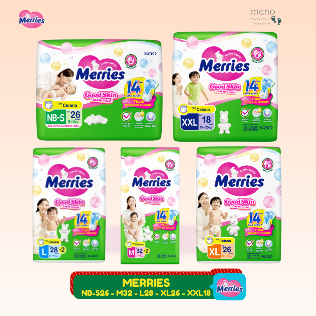 Merries Pants Good Skin NB - S26 / M22/ L28/ XL26 / XXL18 Tipe Celana