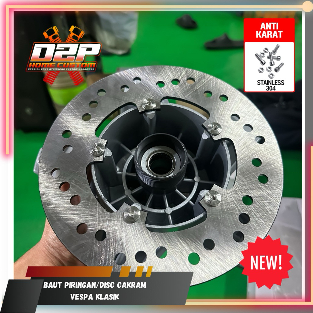 Baut piringan disc cakram vespa klasik L stainless anti karat dan kinclong