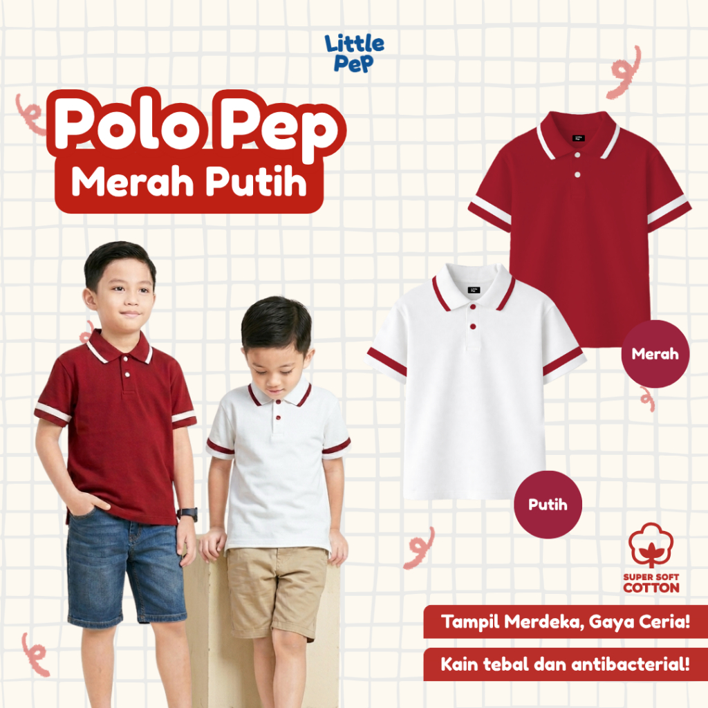 Little Pep - Polo Merah Putih - Baju Polo Tshirt Anak dan Dewasa