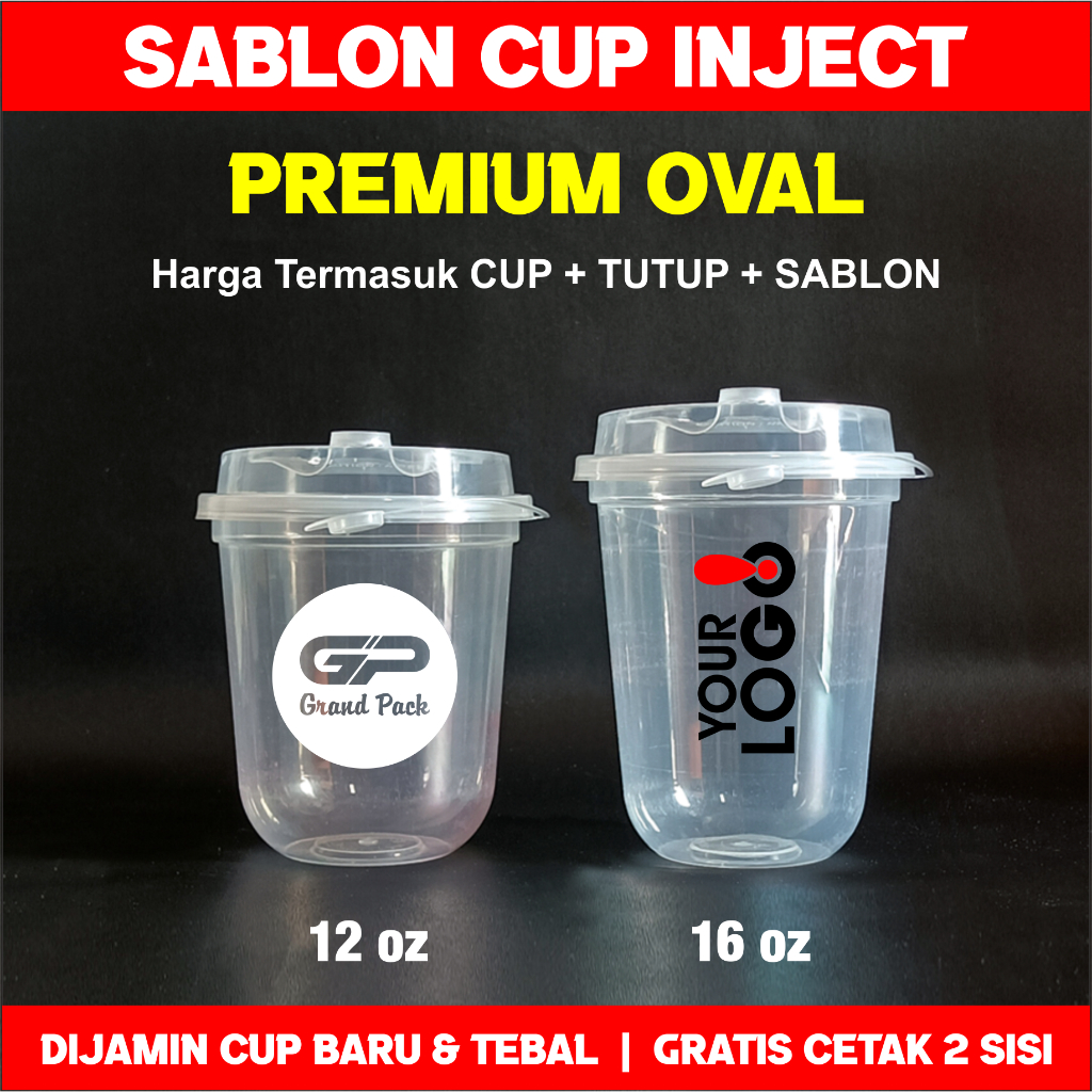Cup PP Injection 12 oz, 16 oz | Cup Plastik Injection 12 oz, 16 oz Oval + Sablon