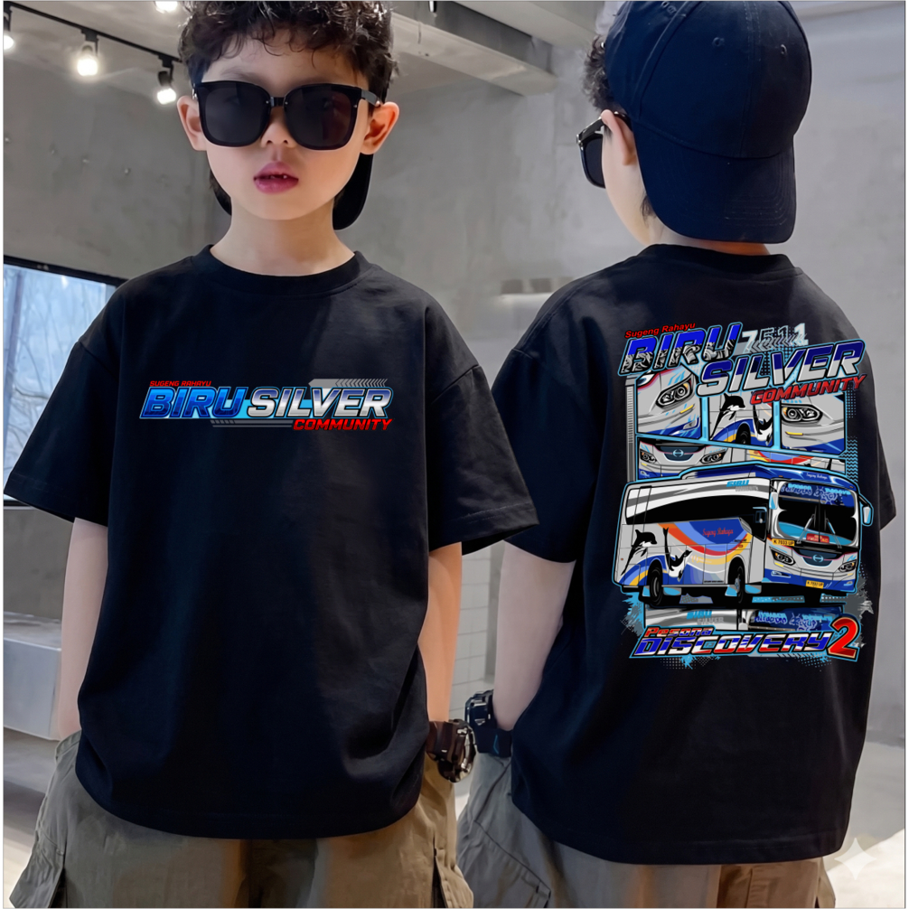Kaos Distro Anak BUS SUGENG RAHAYU SR 7511 BIRU SILVER PESONA DISCOVERY 2T-Shirt Anak Laki-Laki & Pe