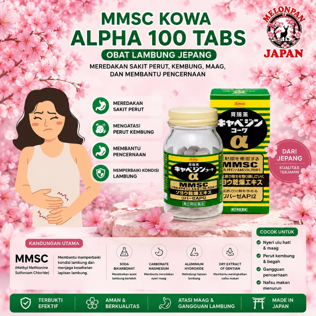 Kowa MSSC Cabagin Alpha Jepang 100 Tablet, Obat Lambung Jepang, Obat Maag Jepang, Obat Asam Lambung 