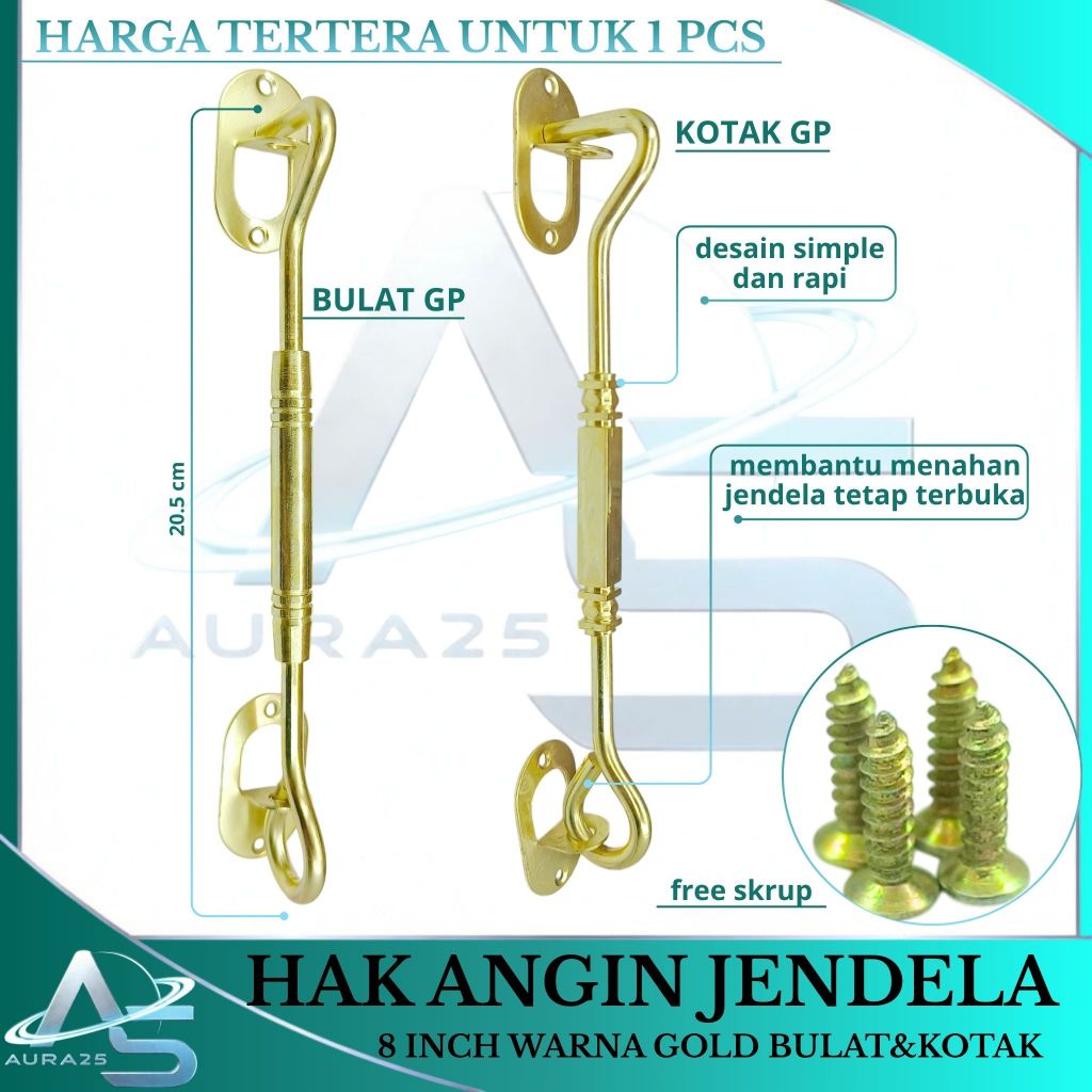 Hak Angin Jendela 20cm/Pengunci Jendela Besi/ Kait Pengaman Jendela 8 inch Warna GOLD