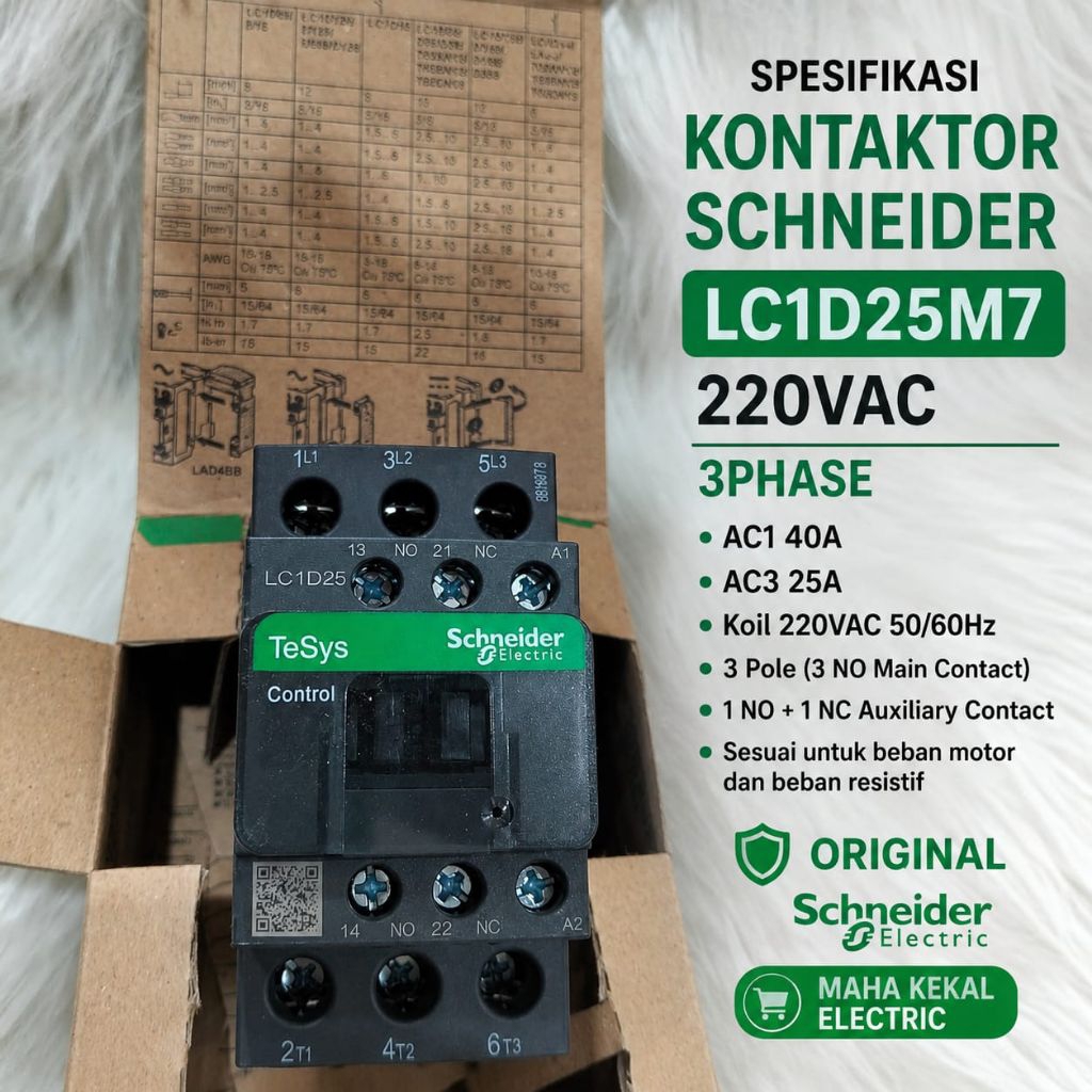 kontaktor 40a 3phase schneider lc1d25m7 3phase 220vac 40a kontaktor Schneider LC1D25M7 kontaktor Sch