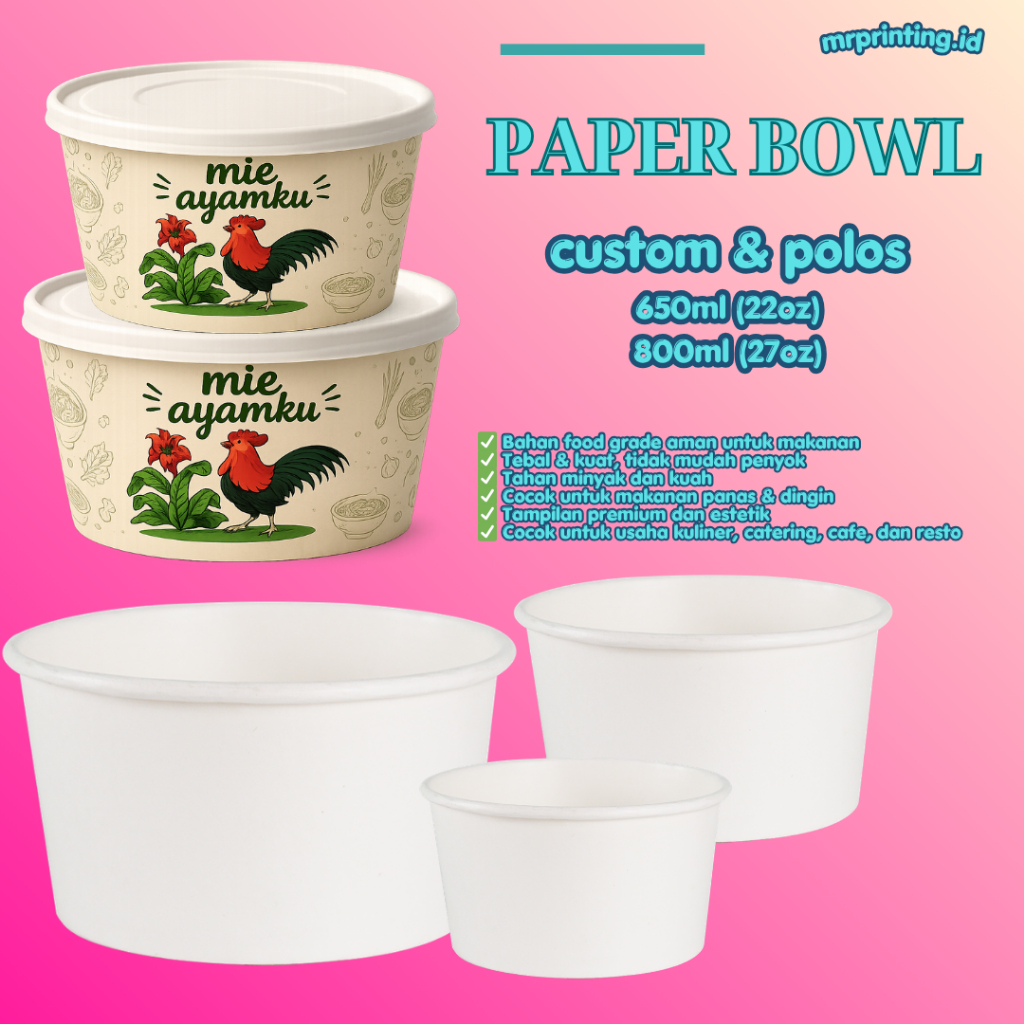 PAPER BOWL POLOS / CUSTOM FOOD GRADE 650ML & 800ML