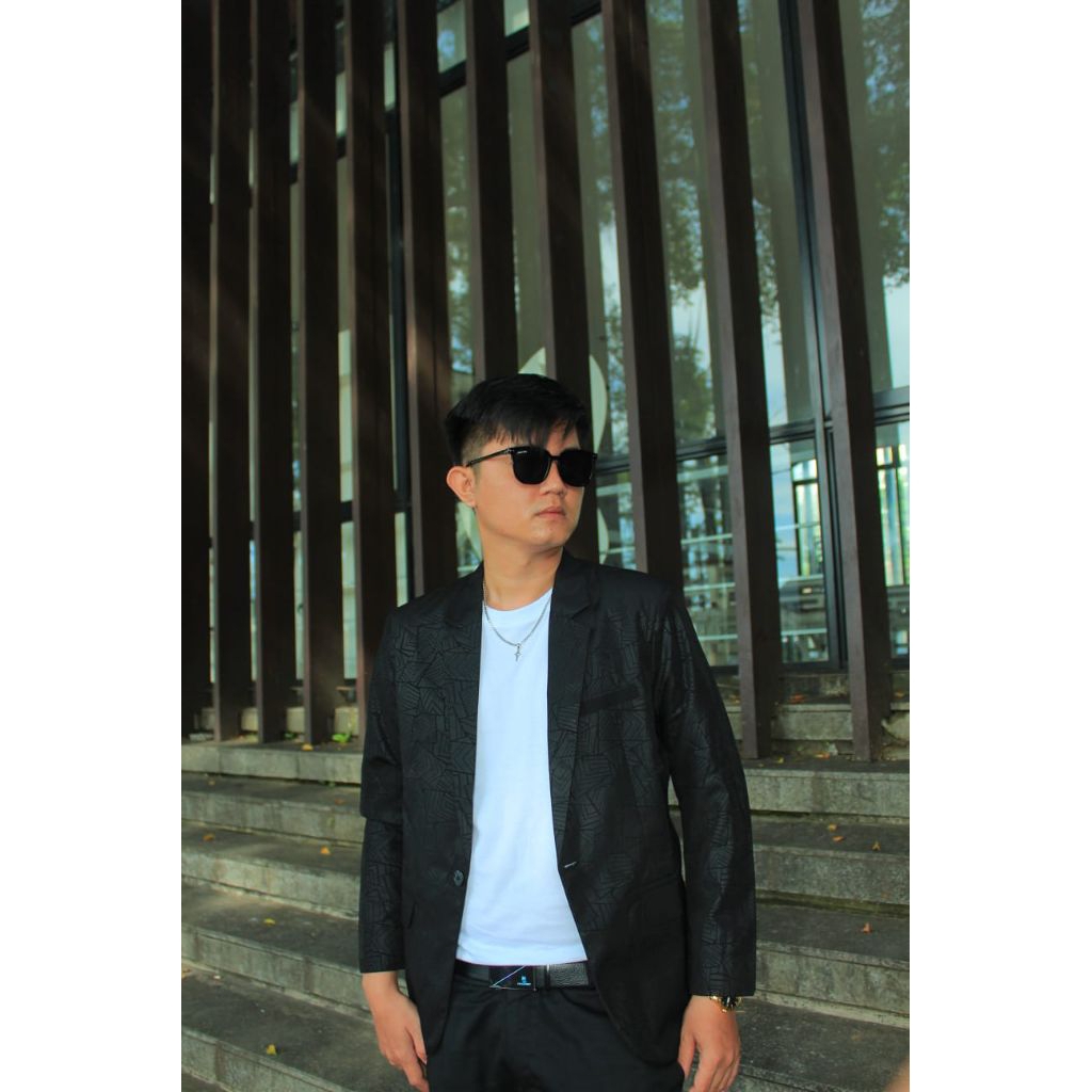 jasblazer pria Batik hitam model slimpit bahn premium