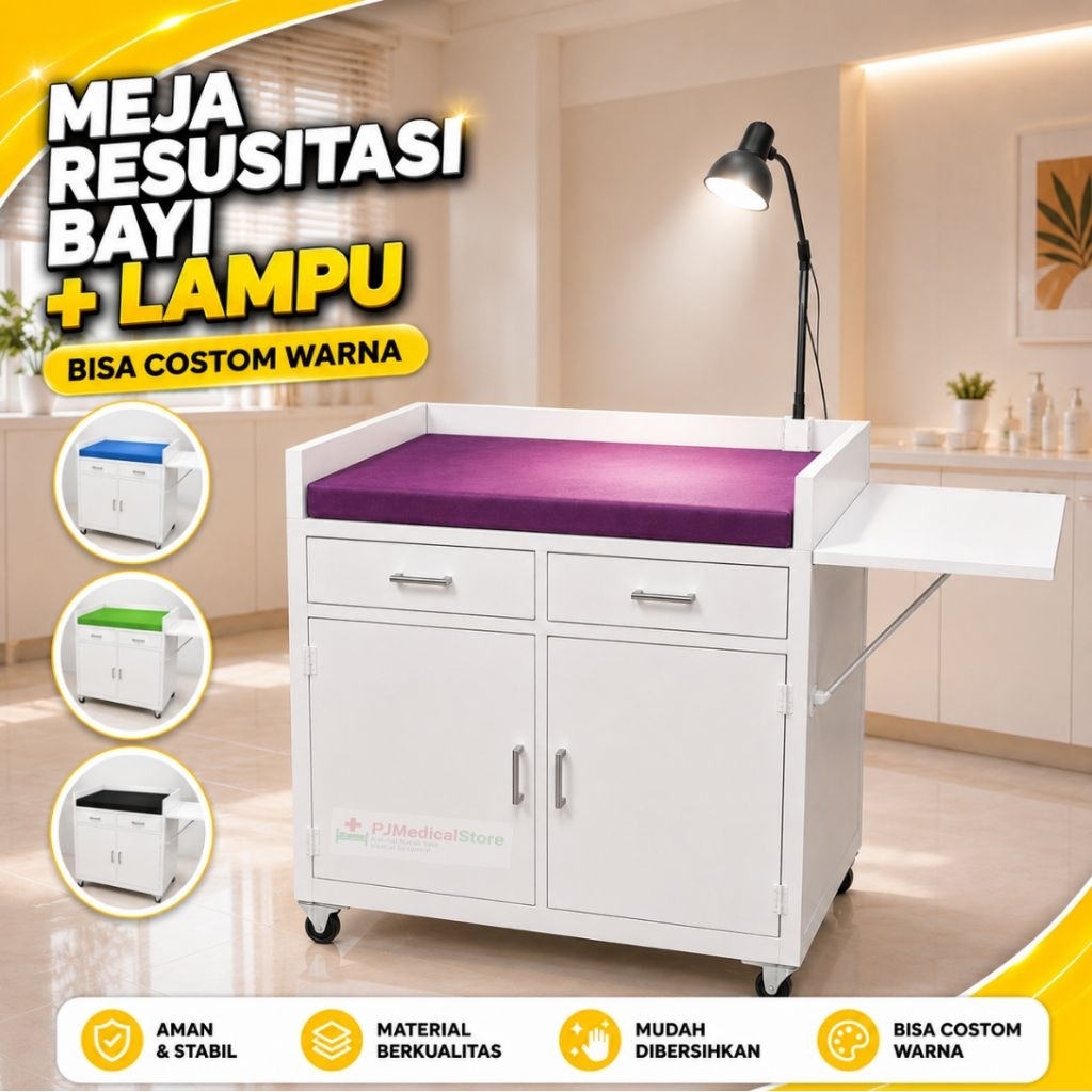 meja resusitasi bayi dengan lampu periksa / baby table + lampu periksa
