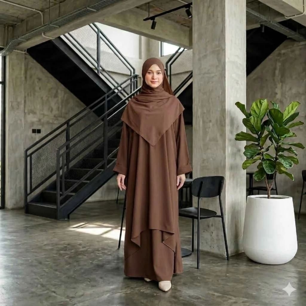 Sadiyah Dress Gamis Muslim One Set Tunic Oversize & Rok Melayu  Bahan Marbella All Size M-XXXL