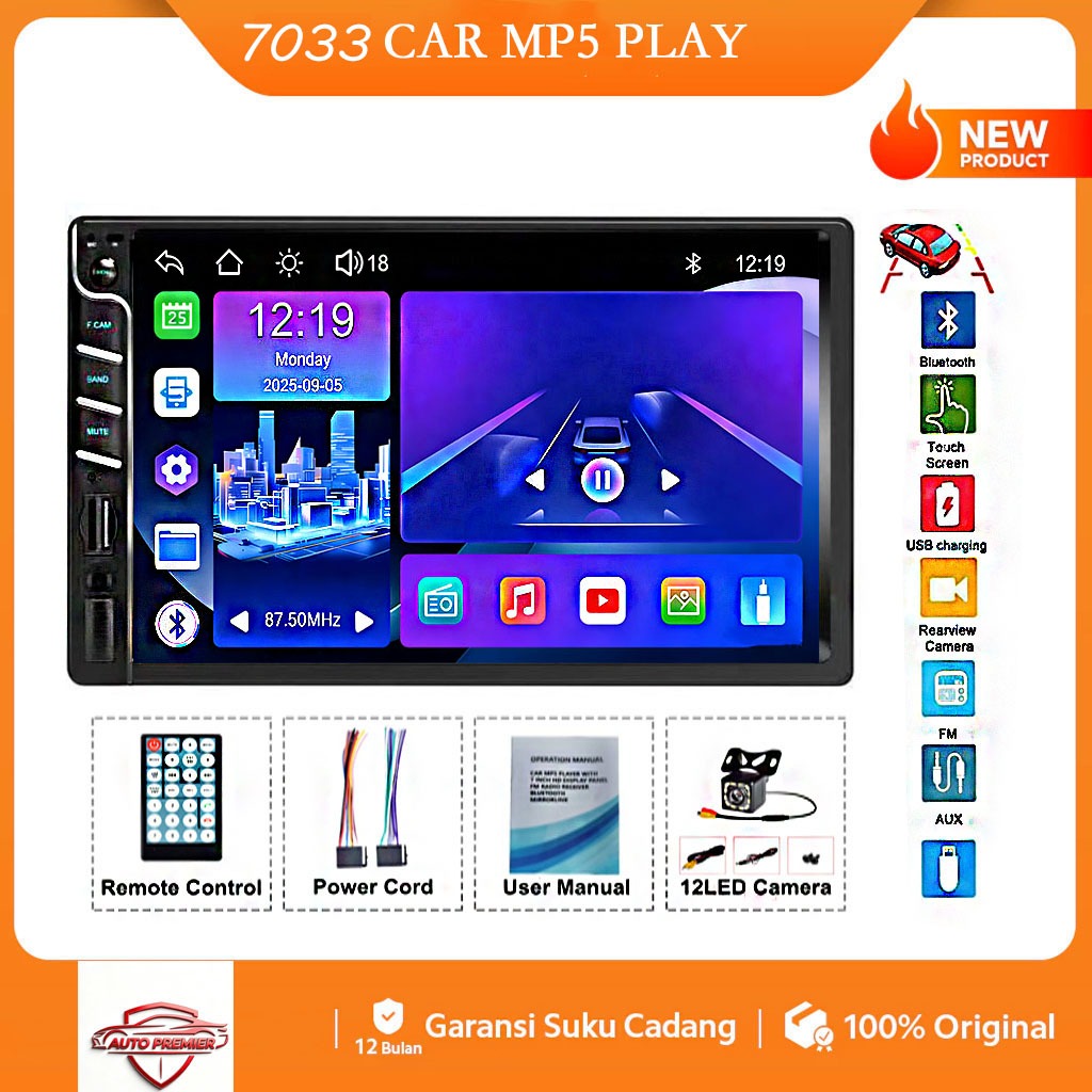 7033, 7 Inch Double Din Car MP5 Player, Touch Screen Bluetooth Car Stereo