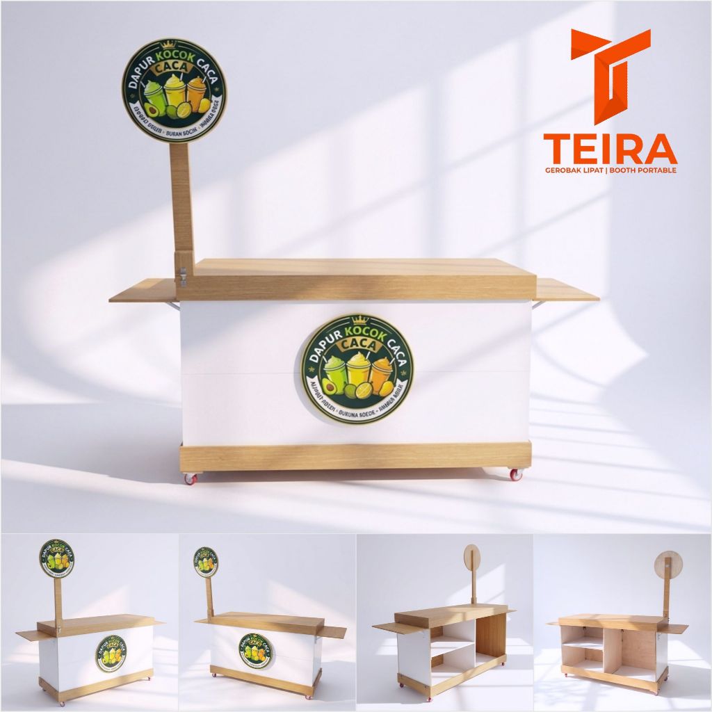 Booth Portable Gerobak Lipat Meja Bongkar Pasang Model Koper Kekinian komplit Roda