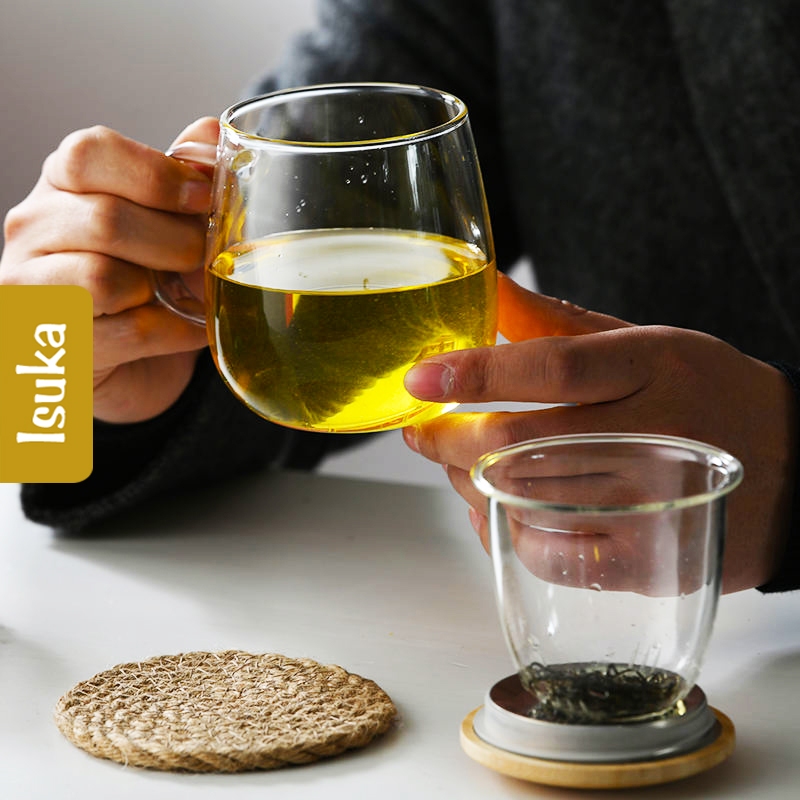 Gelas Kaca Kopi Teh Kaca Cangkir Teh Saringan Gelas Seduh Herbal Mug Cup Hakato