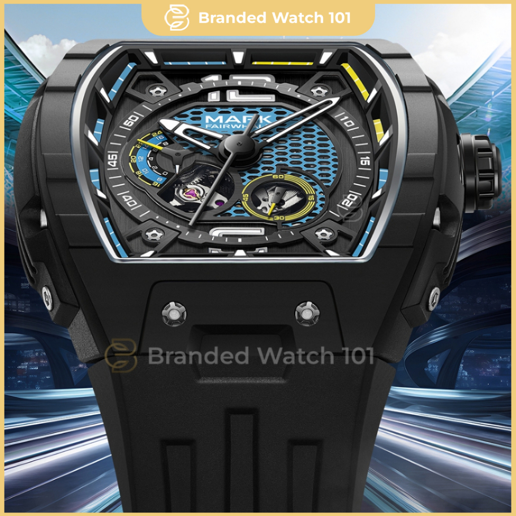 ORIGINAL Jam Tangan Pria Mark Fairwhale 6002 Skeleton Tourbillon Automatic Jam Mekanis Tali Karet