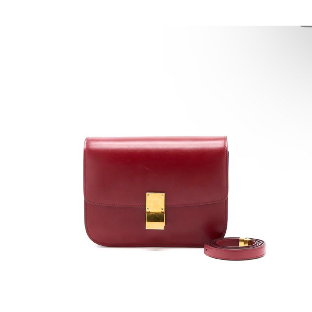 CELINE MEDIUM Classic Box Bag Calfskin Red GHW
