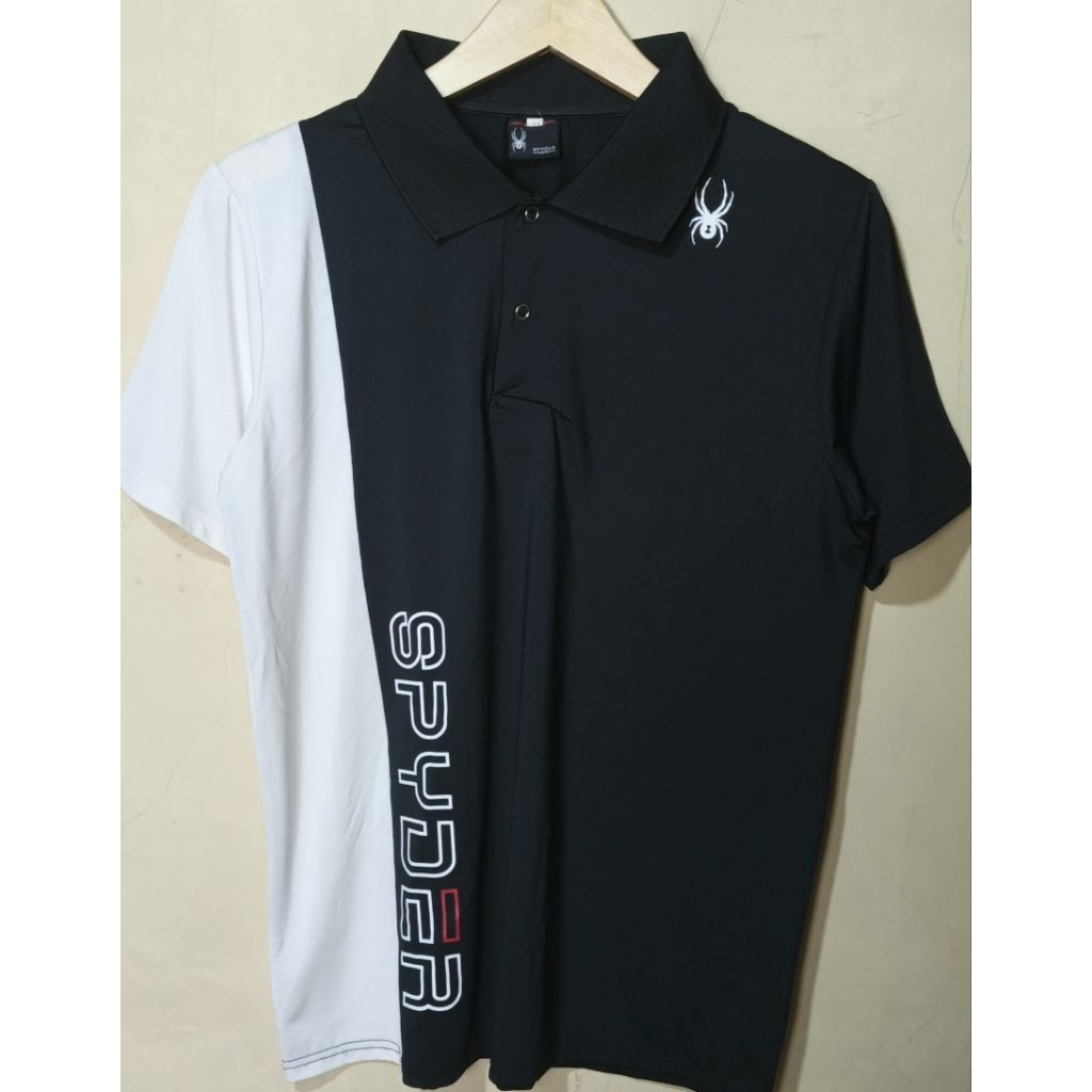 spyder jersey polo shirts hitam putih M big logo