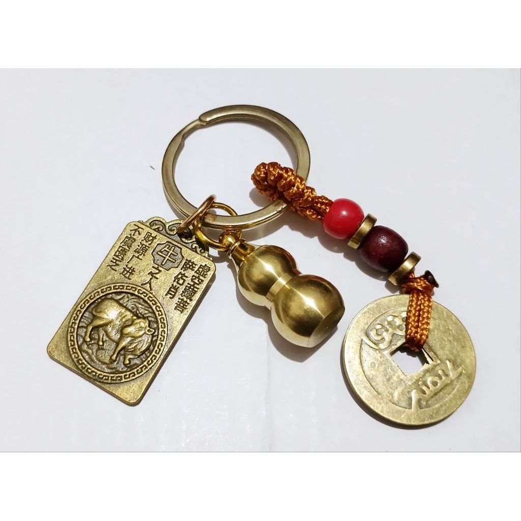 [READY STOCK] Gantungan Kunci Holo Kuningan Koin Shio Fengsui- Elegan, Feng Shui, Tahan Lama souveni