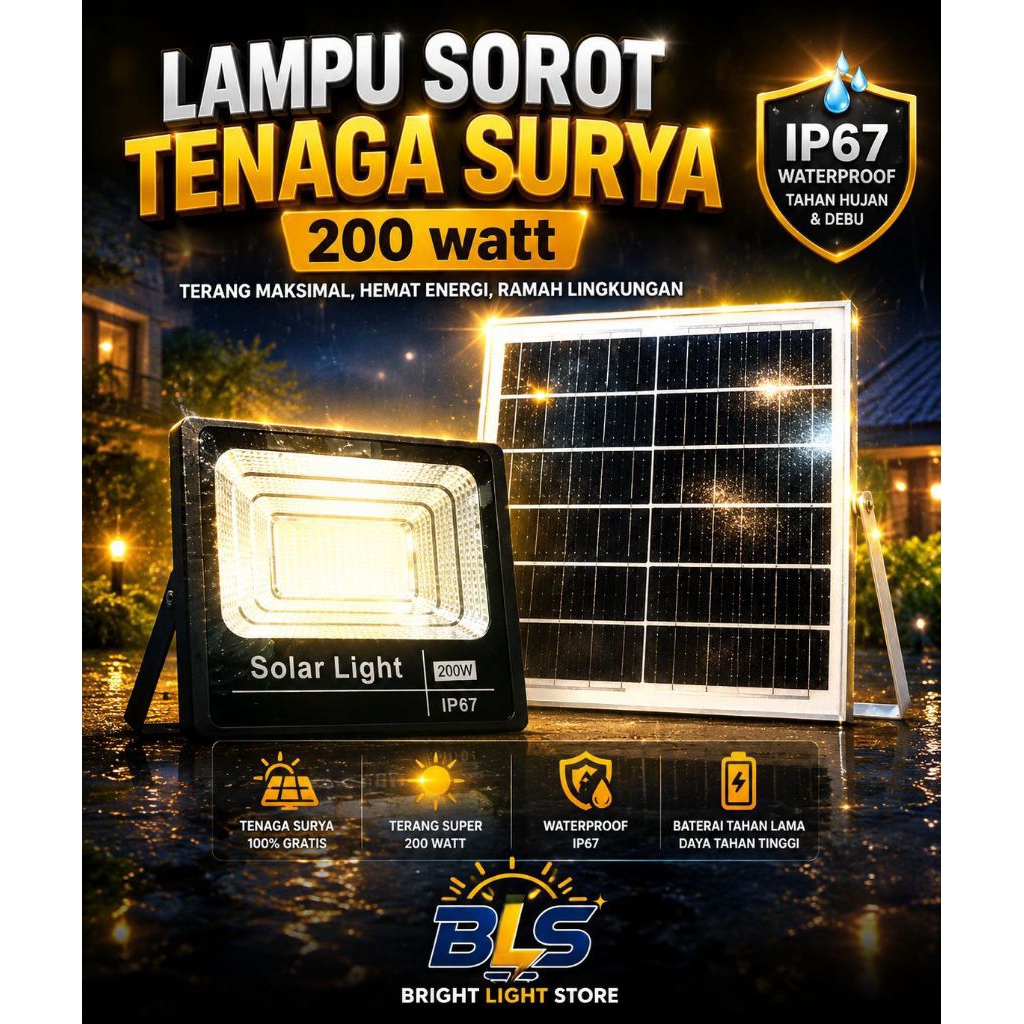 LAMPU SOROT TENAGA SURYA 200 WATT LAMPU SOROT WATERPROOF LAMPU 200 WATT OUTDOOR LAMPU SOROT 200 WATT