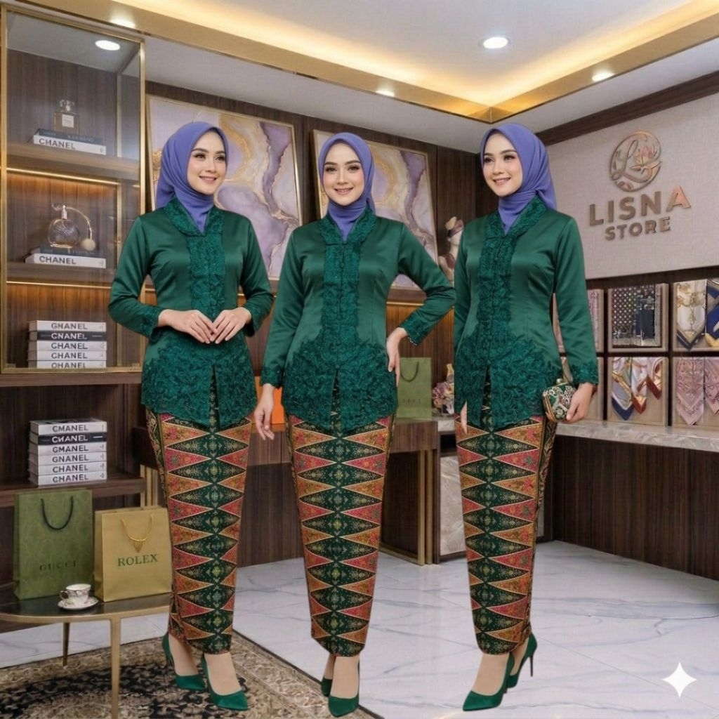 Kebaya Encim Lengan 7/8 Baju Encim Bordir Encim Kebaya Encim Modern Kebaya Encim Rok Tumpal