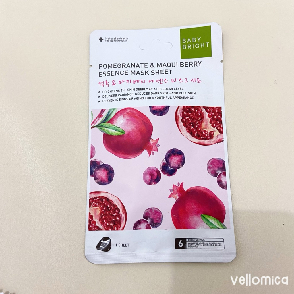 BABY BRIGHT pomegranate & maqui berry essence mask sheet
