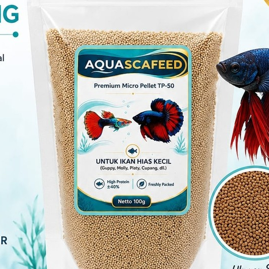 Pelet Ikan Cupang Premium 100g Aquascafeed | Makanan Cupang High Protein Micro Pellet TP-50