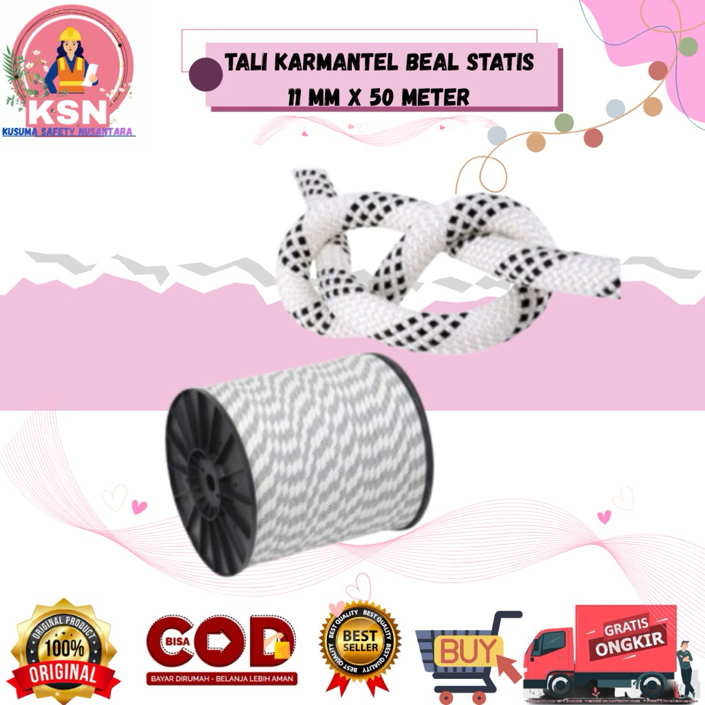 TALI KARMANTEL BEAL STATIS 11 MM x 50 METER / TALI KARMANTEL BEAL SAFETY / TALI KARMANTEL SAFETY GON