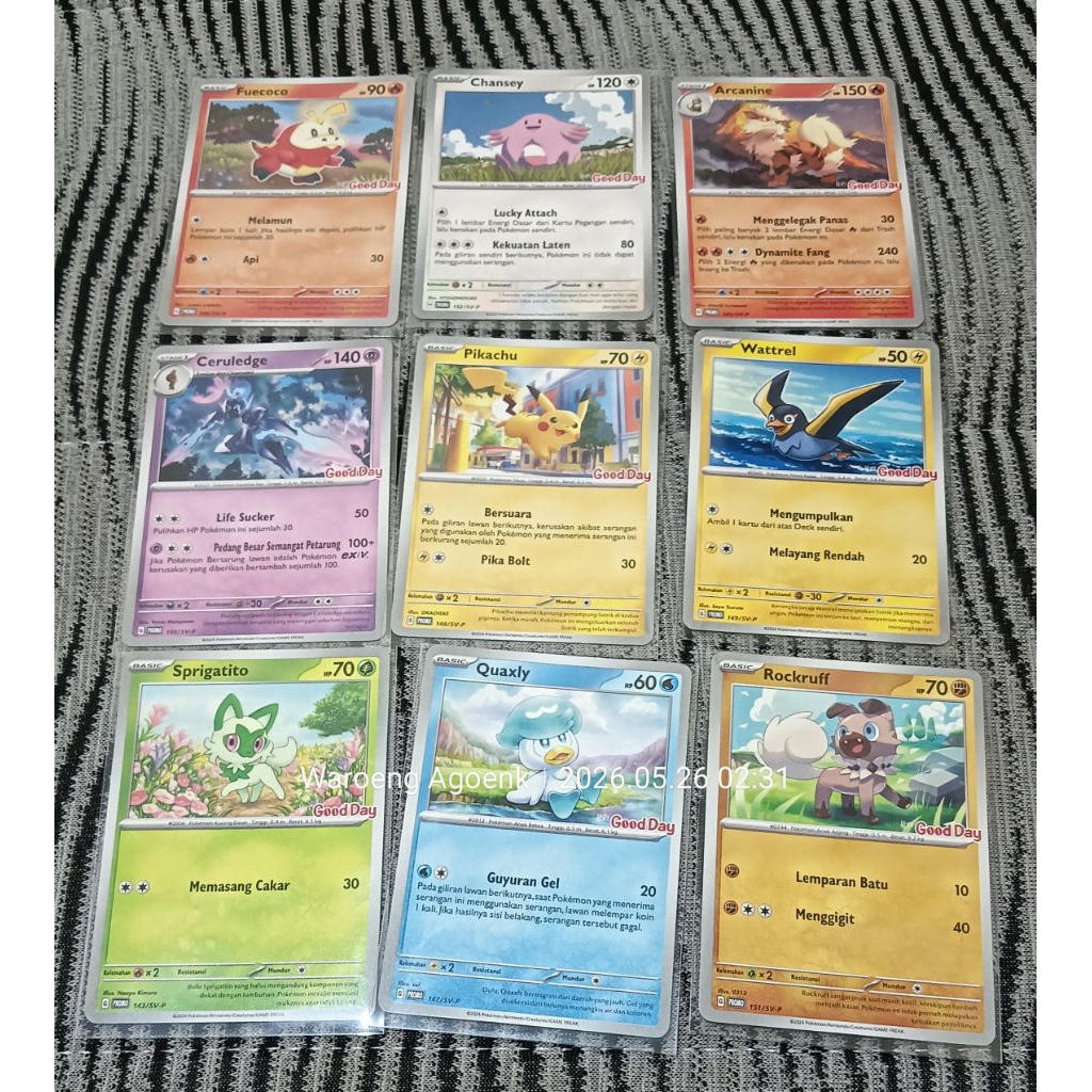 Pikachu Good Day Kartu pokemon TCG Set Lengkap 9 PC tanpa charizard