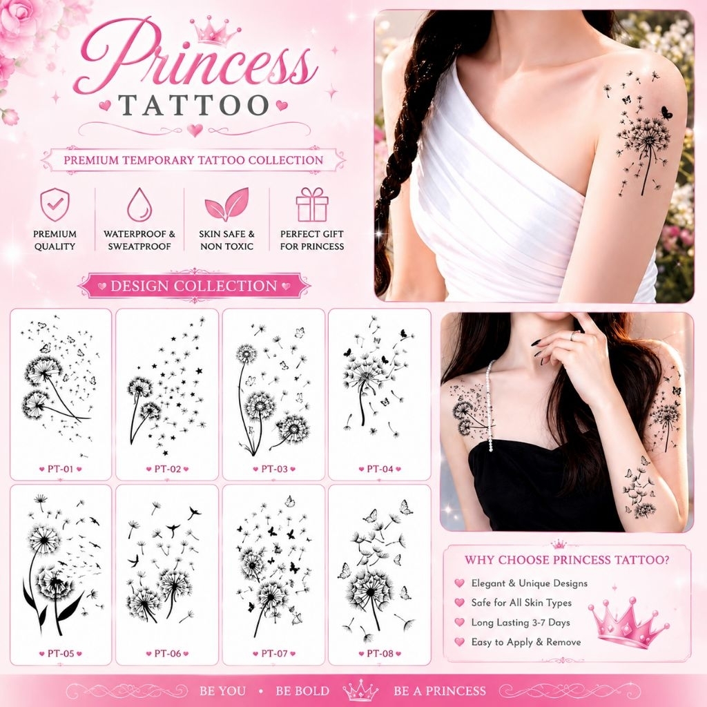 TATTO | Tatto temporer [ 1 Set dapat 10 pcs ] Dandelion | Sticker tatto temporer