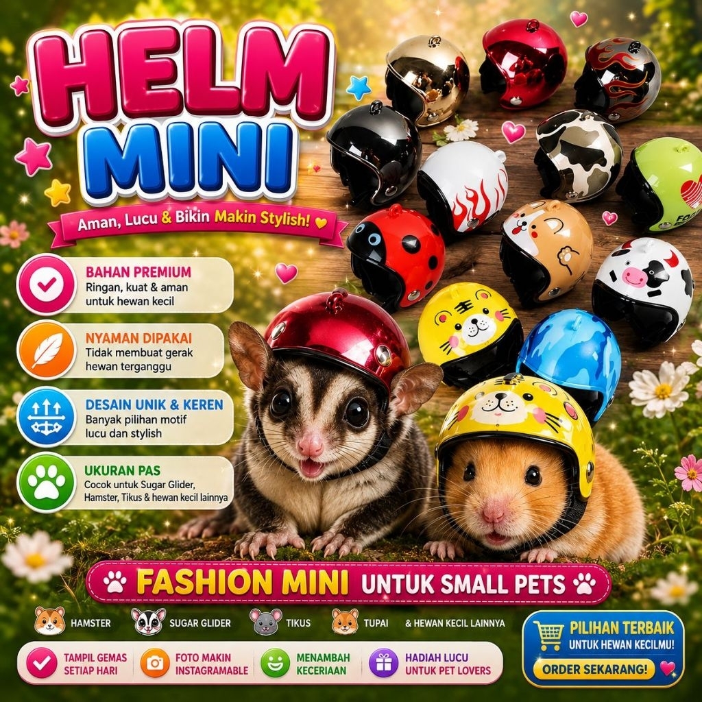 HELM MINI - Helm Sugar Glider Topi Sugar Glider Baju Sugar Glider Aksesoris Sugar Glider Pakaian Sug