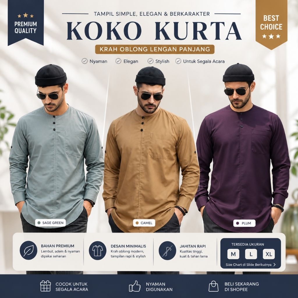 Koko Kurta Polos Krah Oblong Terbaru
