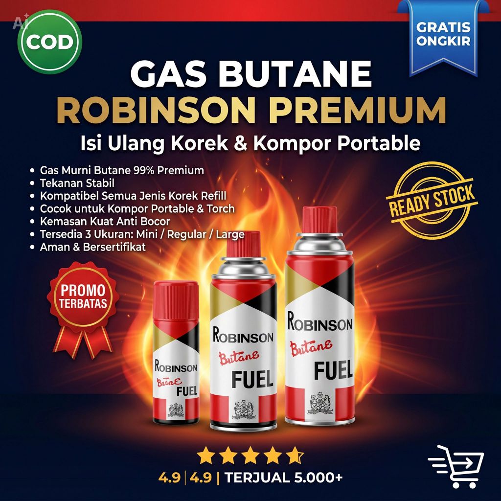 Robinson Butane Fuel Gas Isi Ulang Korek Api Refill 37gr 120gr 220gr Lighter Premium Zippo Dupont To