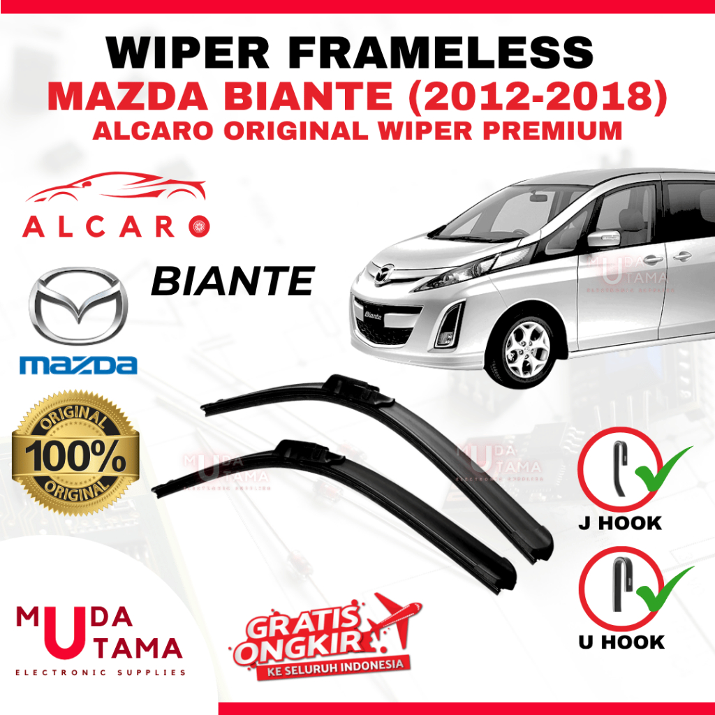 Wiper Frameless MAZDA BIANTE 2012 s/d 2018 Original Alcaro - Sapu Kaca MAZDA BIANTE - Wiper MAZDA BI