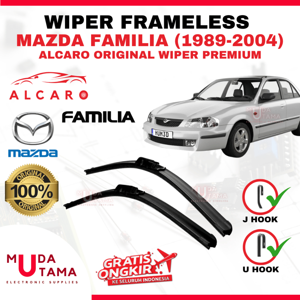 Wiper Frameless MAZDA FAMILIA 1989 s/d 2004 Original Alcaro - Sapu Kaca MAZDA FAMILIA - Wiper MAZDA 