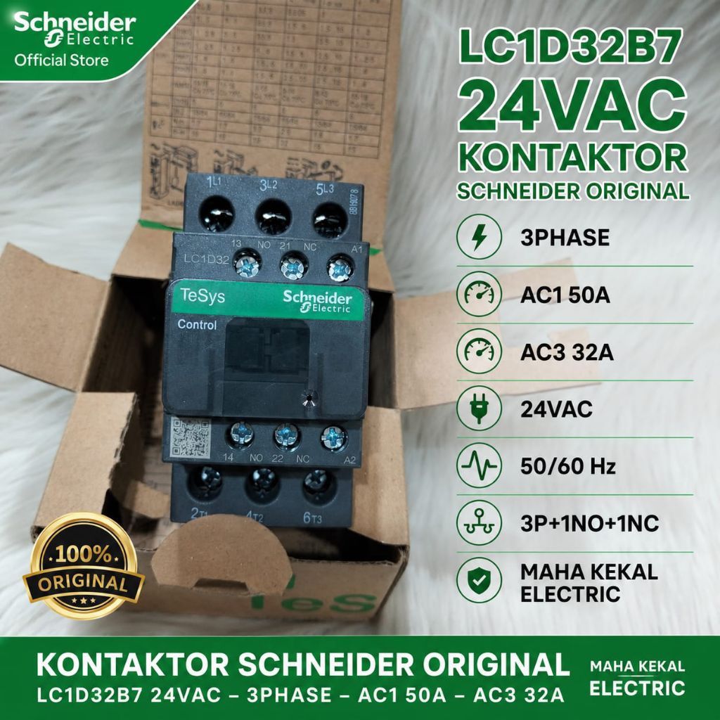 kontaktor contactor 32 ampere lc1d32b7 24vac 3phase lc1d32 lc1d 32b7 original