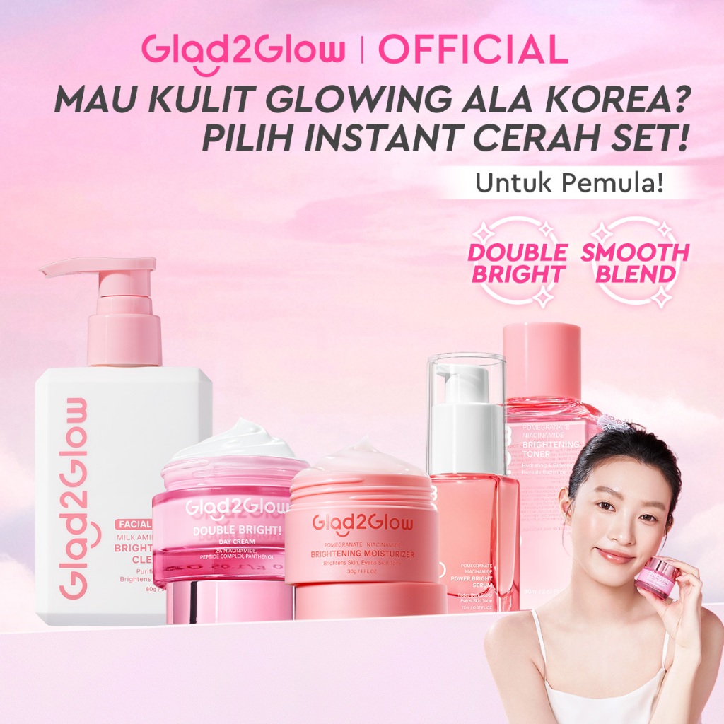 [OUTING SET]Glad2Glow Brightening Niacinamide Tone Up Cream 4in1 Day Cream 4PCS bundle cerah Moistur