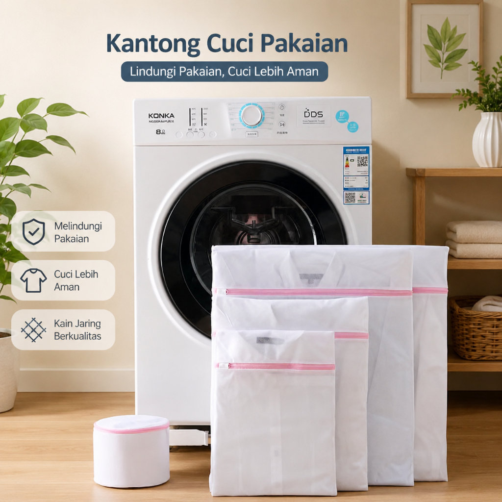 (CLASHOP)Laundry Bag Jaring Baju Kotor Kantong Mesin Cuci Bahan Jaring dan Resleting Untuk Pakaian